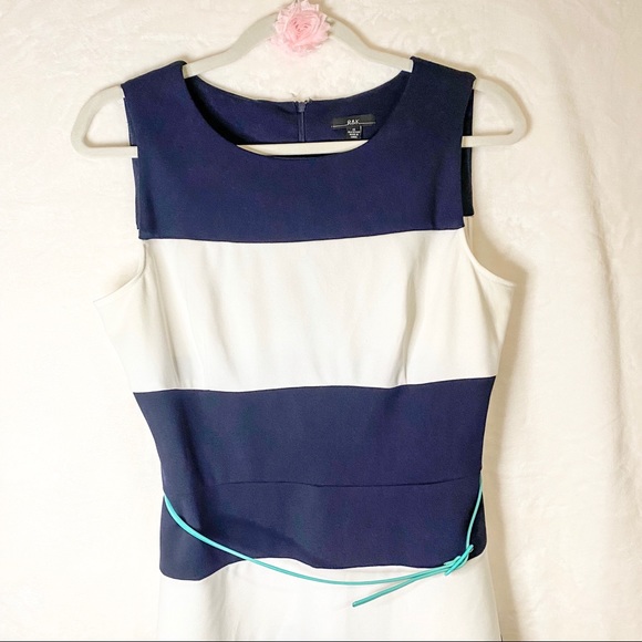 Sleeveless Striped Dress - Navy, White, and Teal - Picture 3 of 10